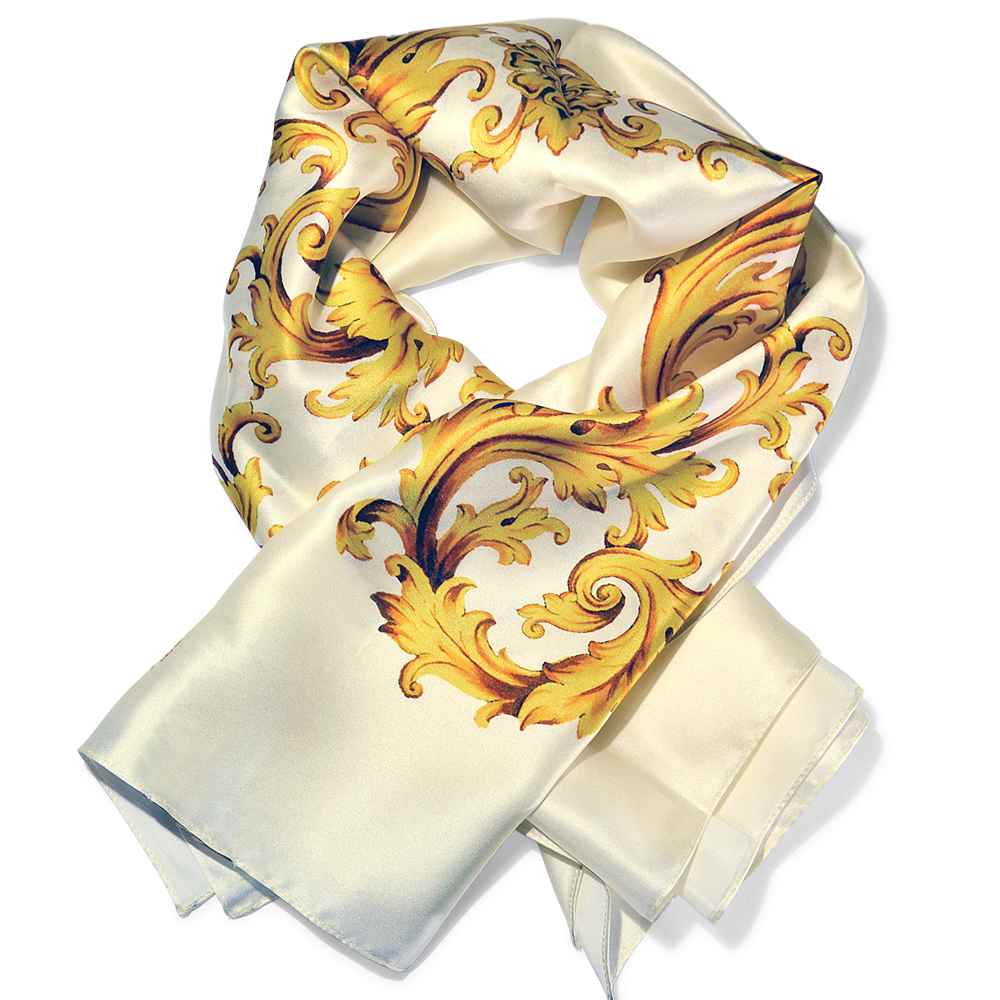 foulard classico in pura seta bianco e oro